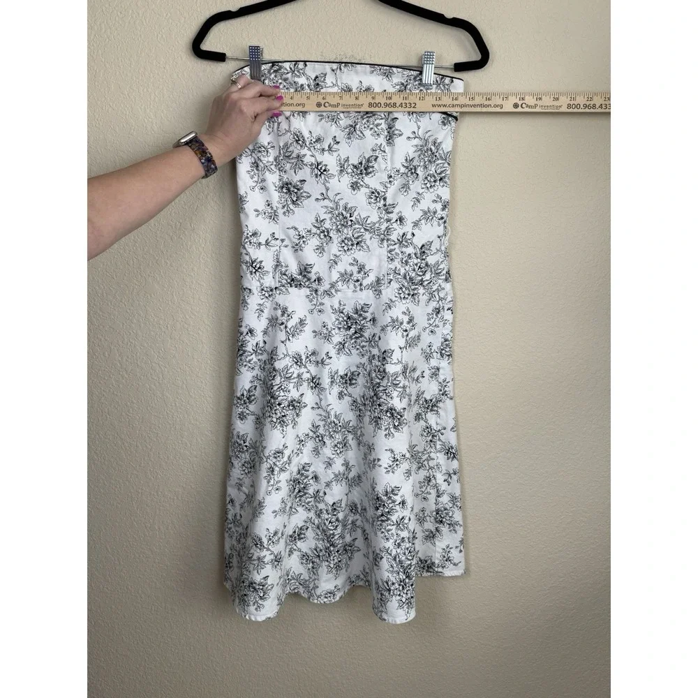 Vtg Studio Y Black/White Floral Toile Strapless Fit And Flare Dress Sz S *read - Picture 2 of 8